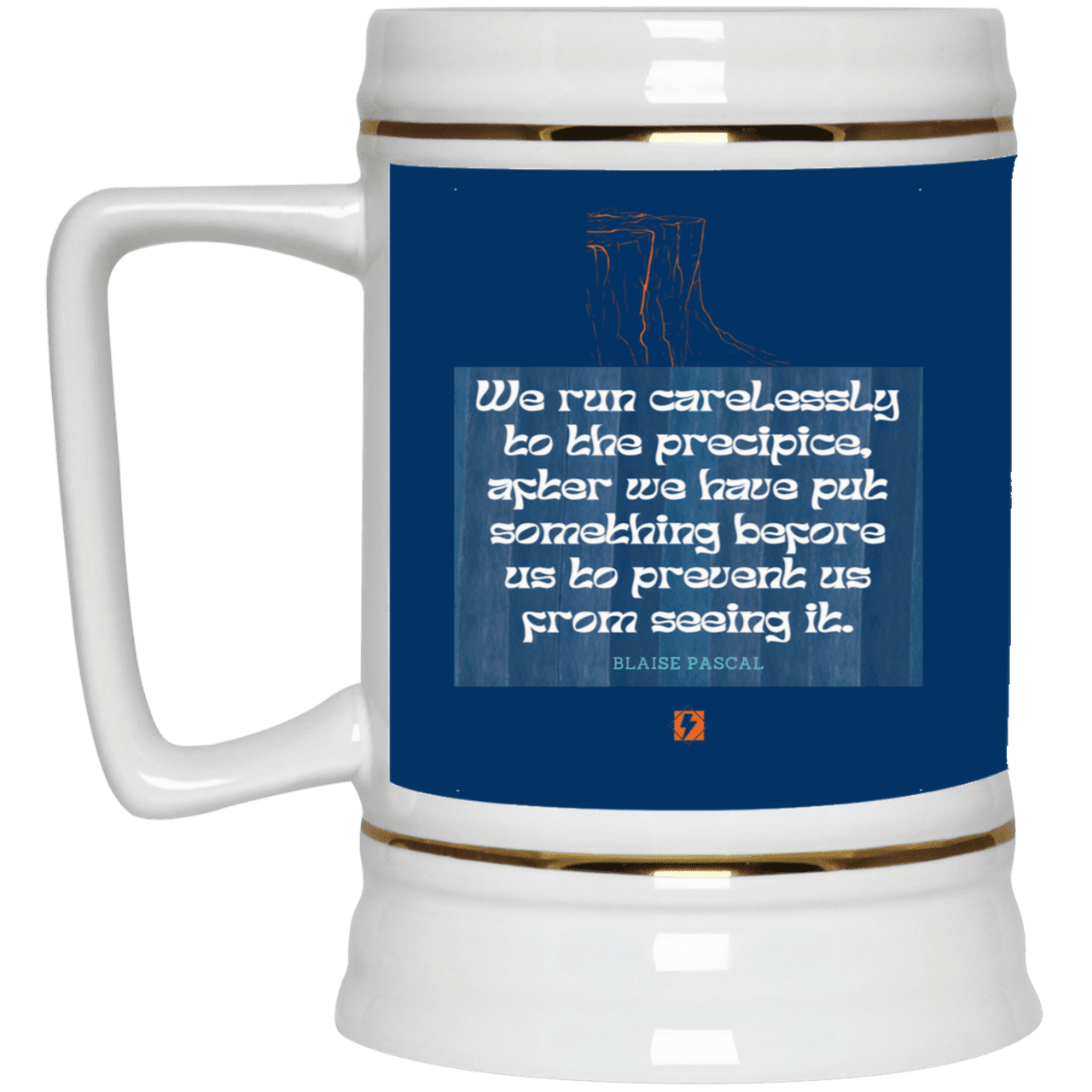 Ceramic Beer Stein Mug with inspiring Pascal quote: BP117 - Making assumptions carry risks - Color: Royal