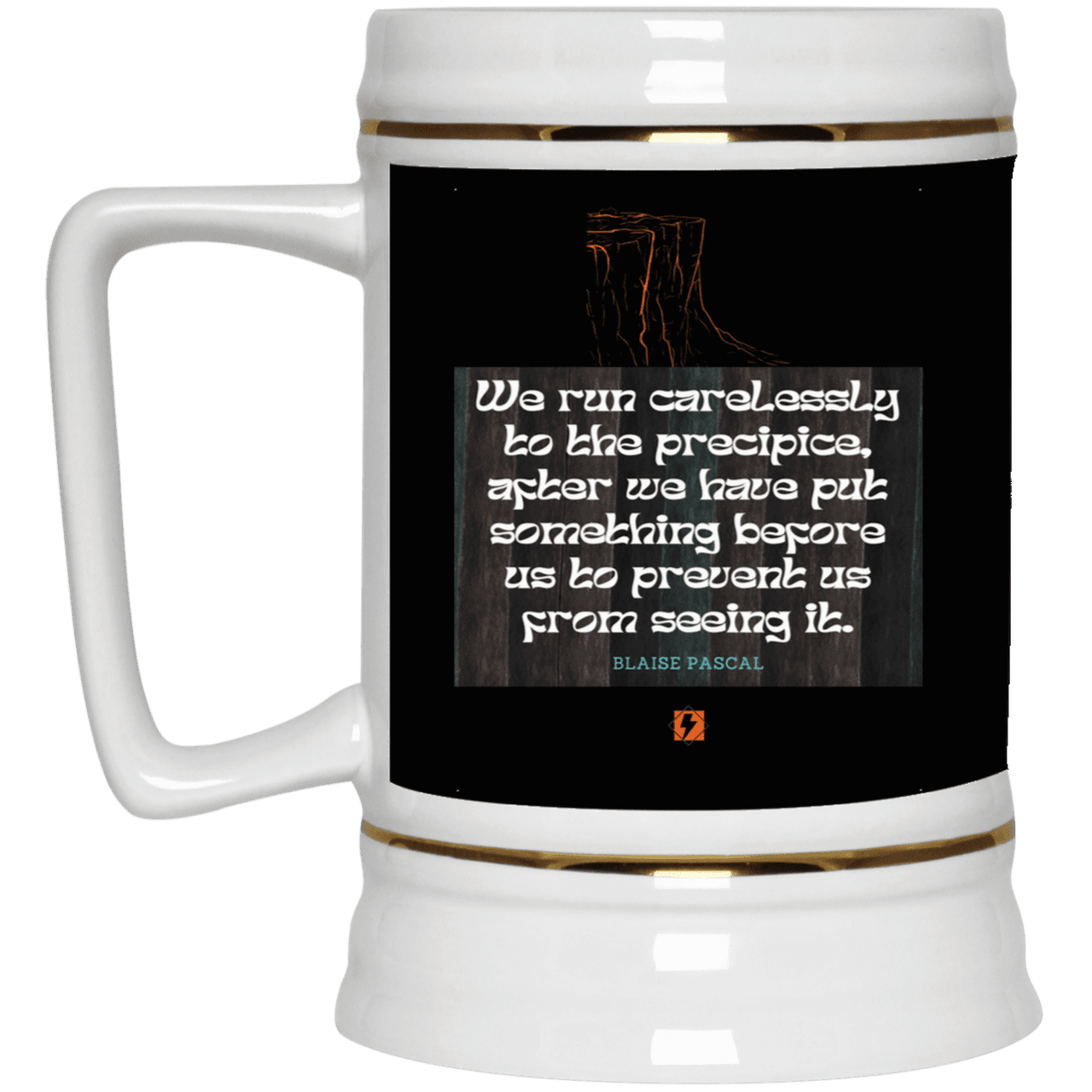 Ceramic Beer Stein Mug with inspiring Pascal quote: BP117 - Making assumptions carry risks - Color: Black