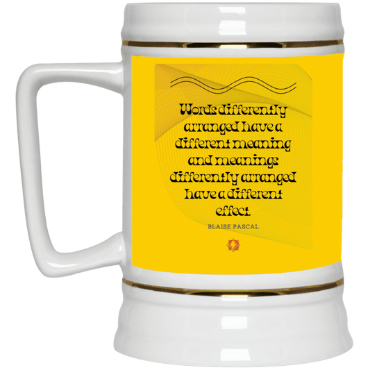 Ceramic Beer Stein Mug with inspiring Pascal quote: BP119 - Be careful with words - Color: Athletic Gold