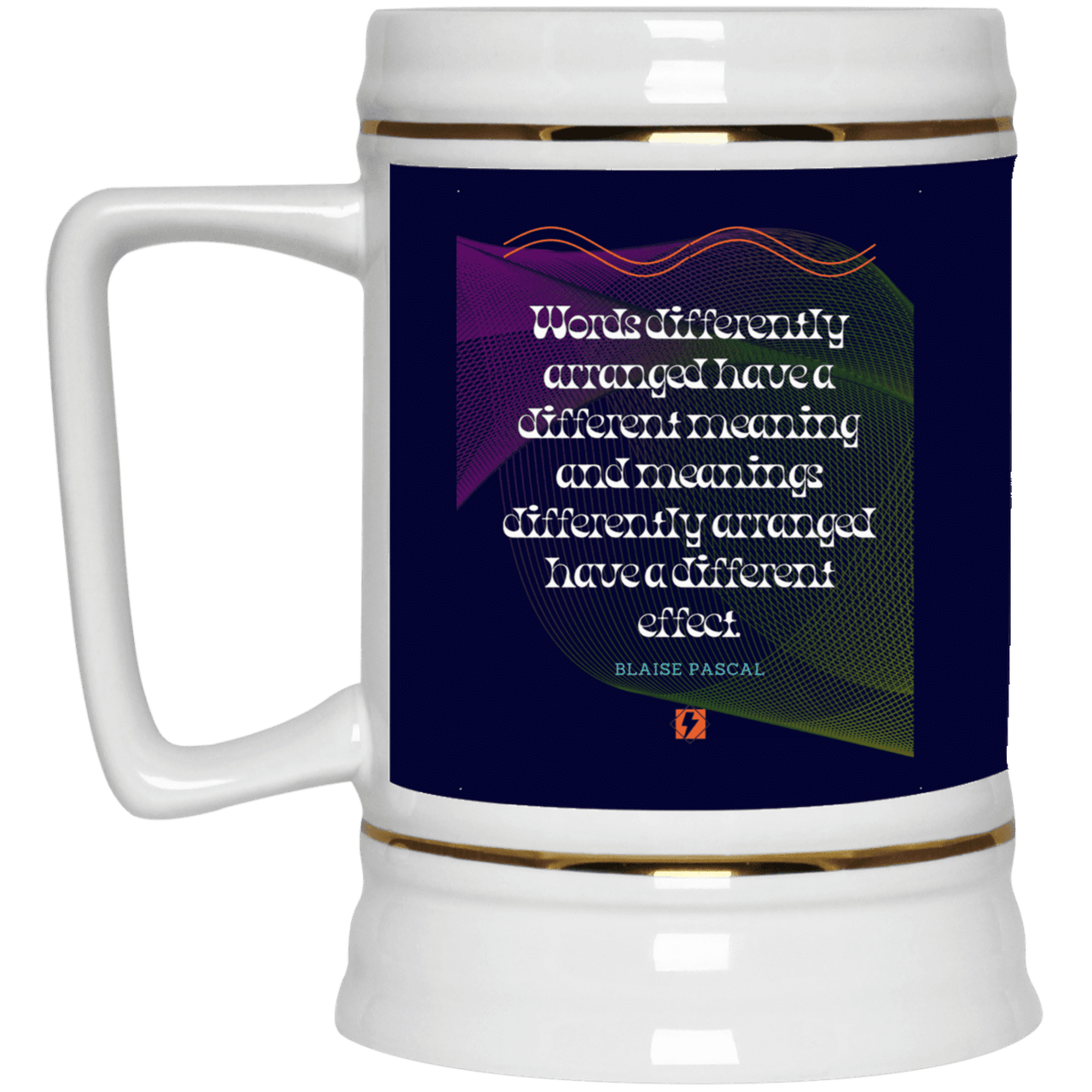 Ceramic Beer Stein Mug with inspiring Pascal quote: BP119 - Be careful with words - Color: Navy