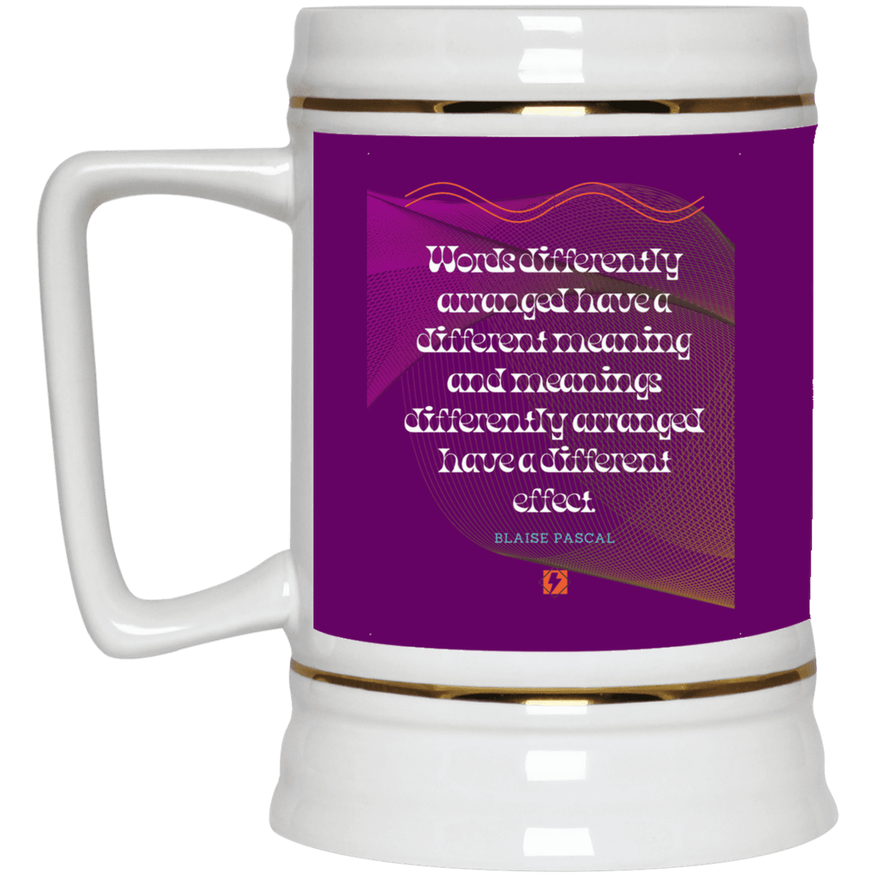 Ceramic Beer Stein Mug with inspiring Pascal quote: BP119 - Be careful with words - Color: Purple