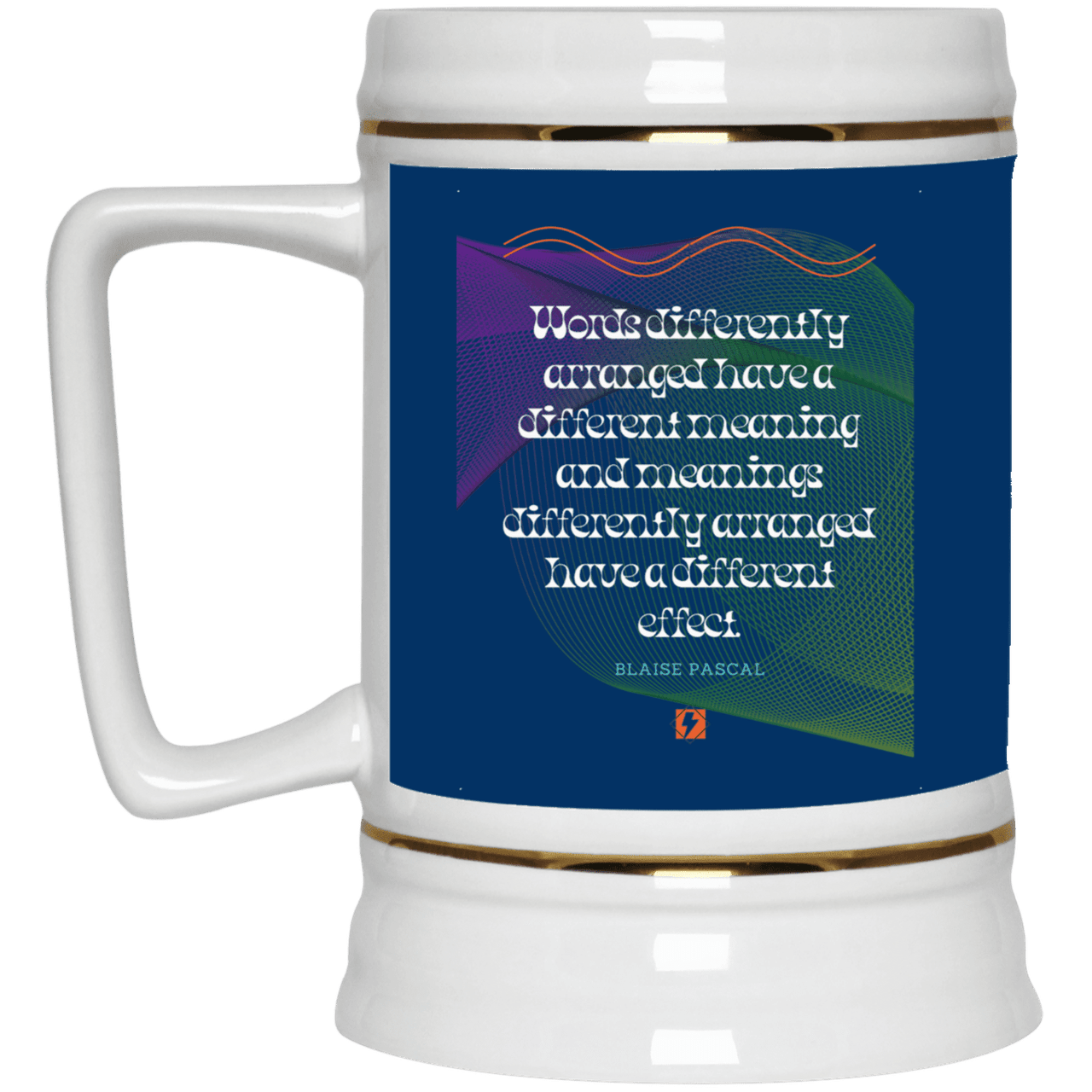 Ceramic Beer Stein Mug with inspiring Pascal quote: BP119 - Be careful with words - Color: Royal