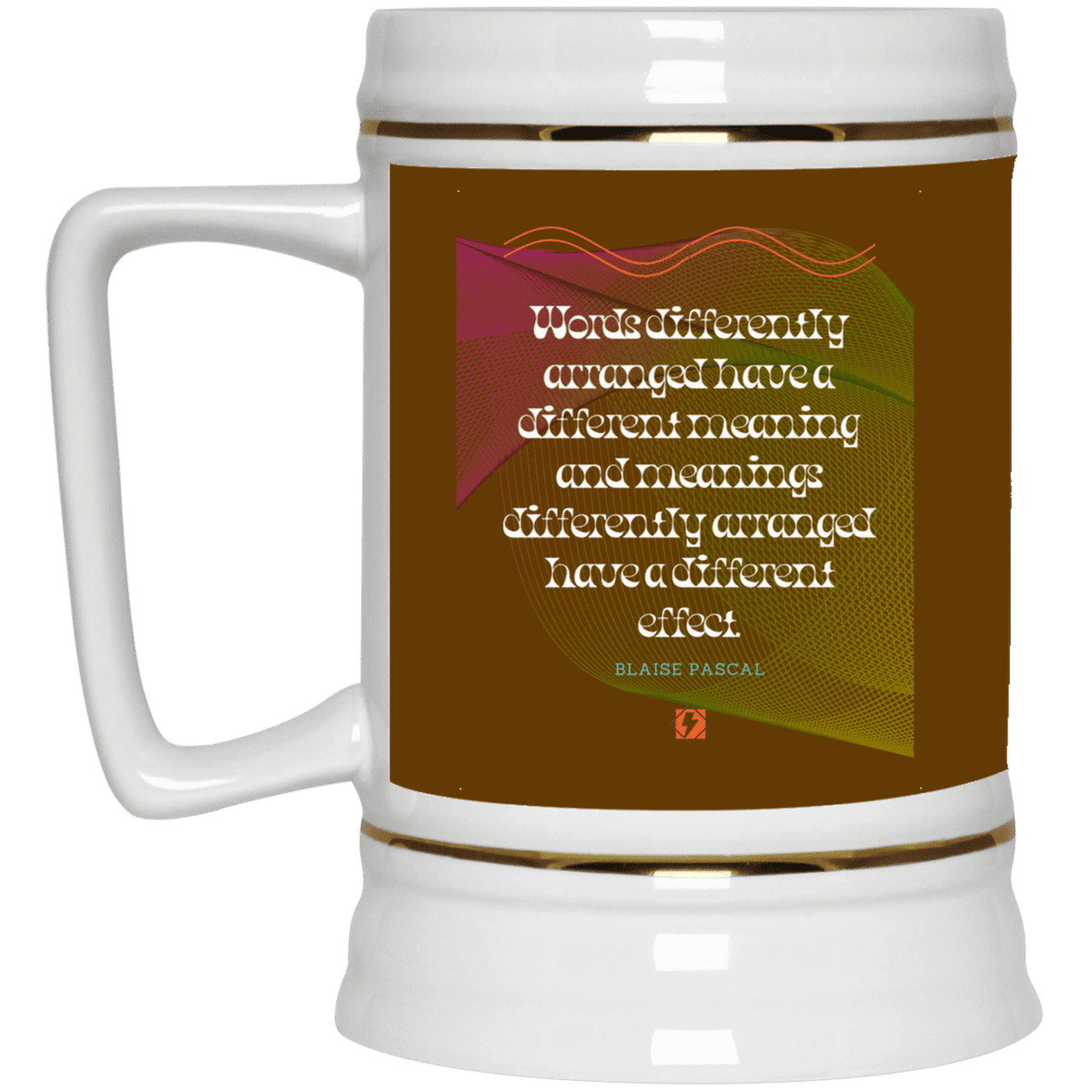 Ceramic Beer Stein Mug with inspiring Pascal quote: BP119 - Be careful with words - Color: Brown