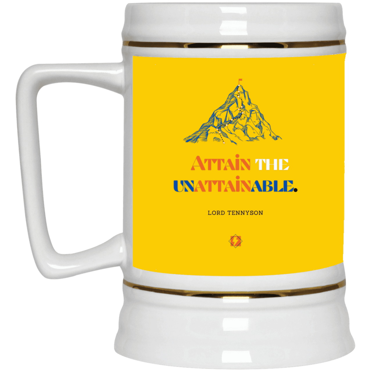 Ceramic Beer Stein Mug with inspiring Tennyson quote: LT101 - Attain the unattainable - Color: Athletic Gold