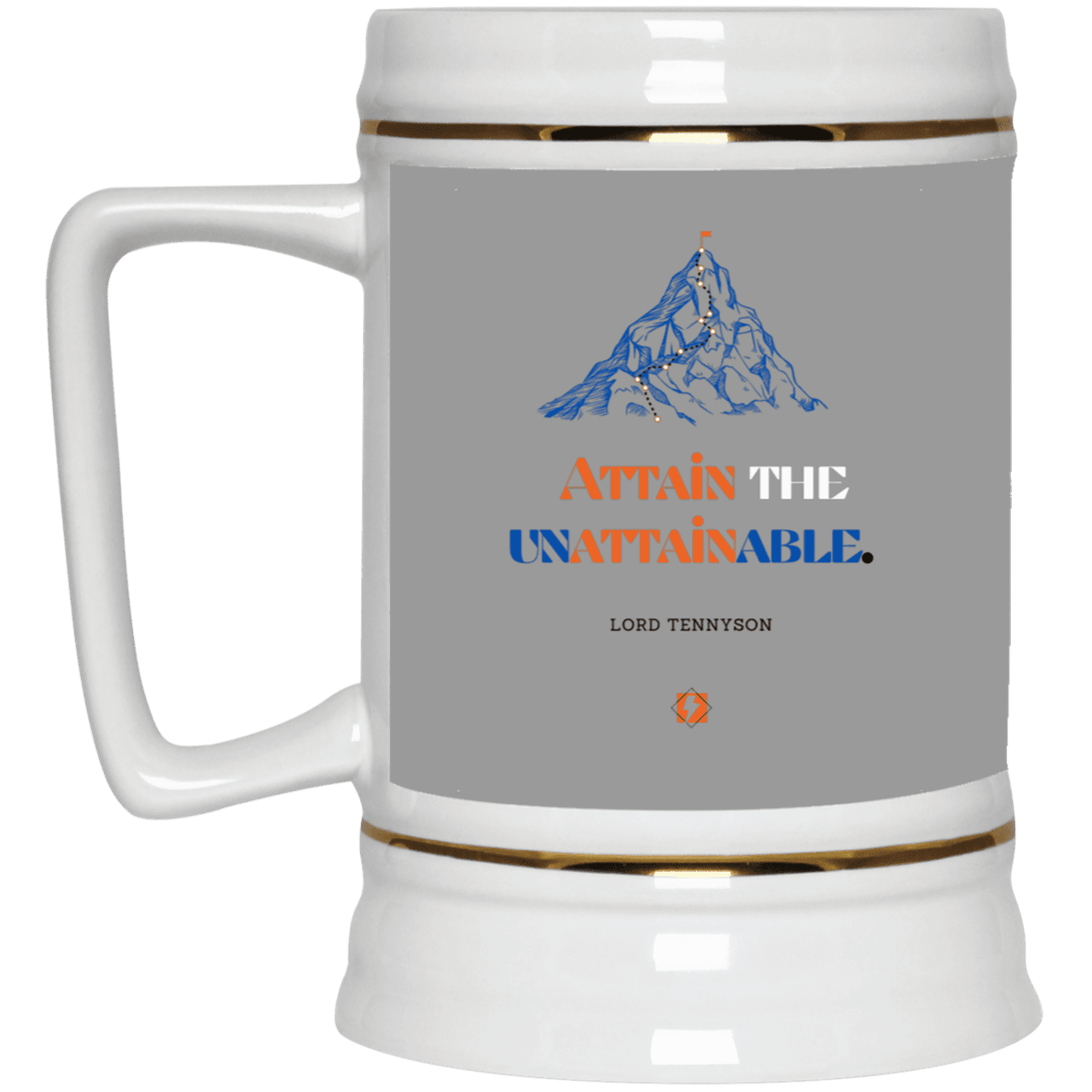 Ceramic Beer Stein Mug with inspiring Tennyson quote: LT101 - Attain the unattainable - Color: Gray