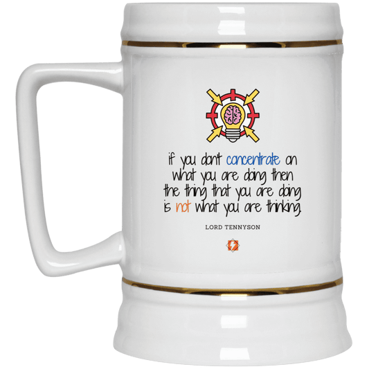 Ceramic Beer Stein Mug with inspiring Tennyson quote: LT105 - Concentrate on your task - Color: Plain White