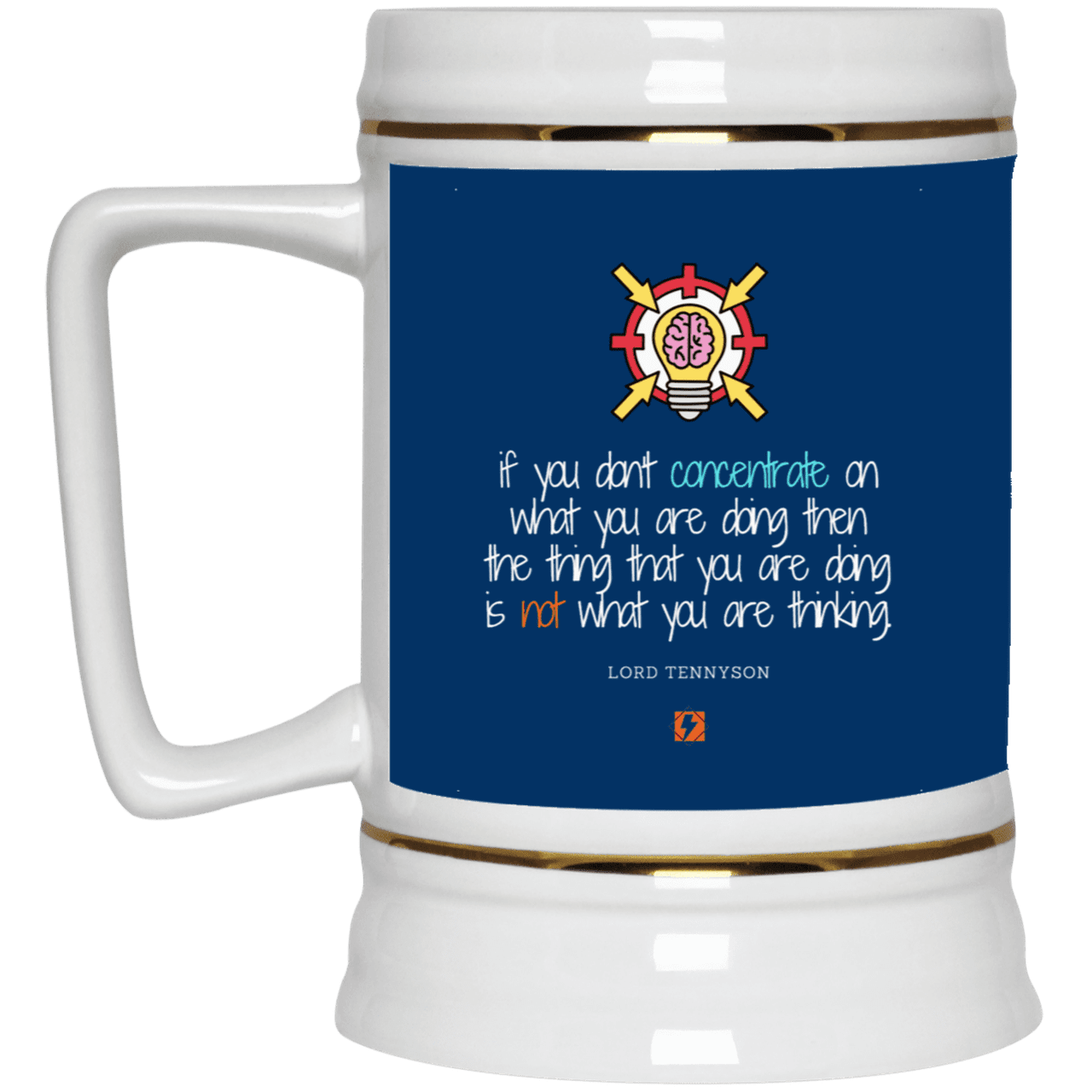 Ceramic Beer Stein Mug with inspiring Tennyson quote: LT105 - Concentrate on your task - Color: Royal