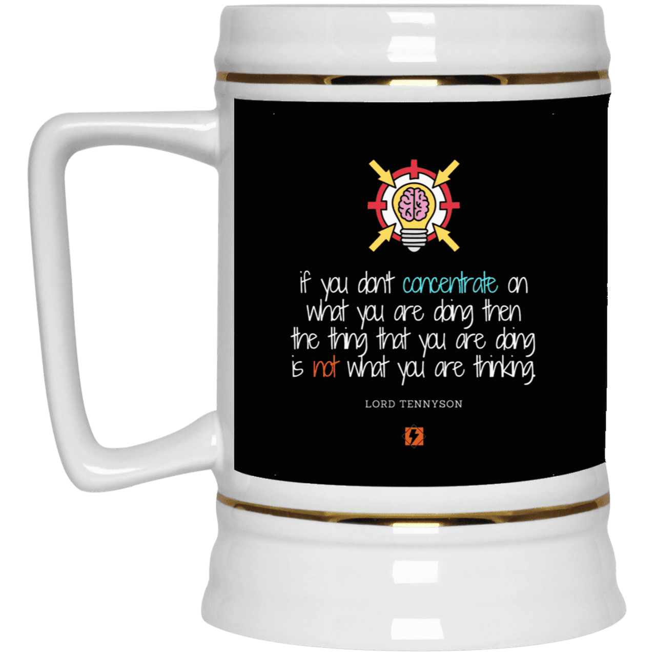 Ceramic Beer Stein Mug with inspiring Tennyson quote: LT105 - Concentrate on your task - Color: Black White