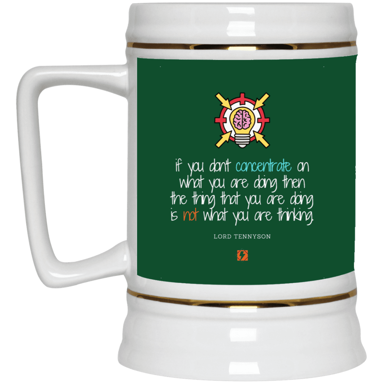 Ceramic Beer Stein Mug with inspiring Tennyson quote: LT105 - Concentrate on your task - Color: Forest