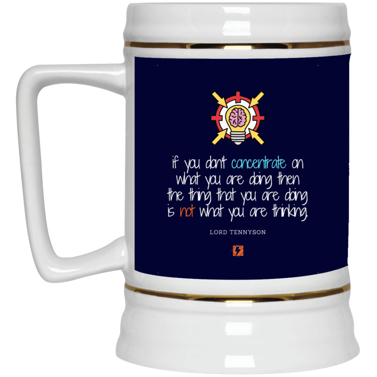 Ceramic Beer Stein Mug with inspiring Tennyson quote: LT105 - Concentrate on your task - Color: Navy