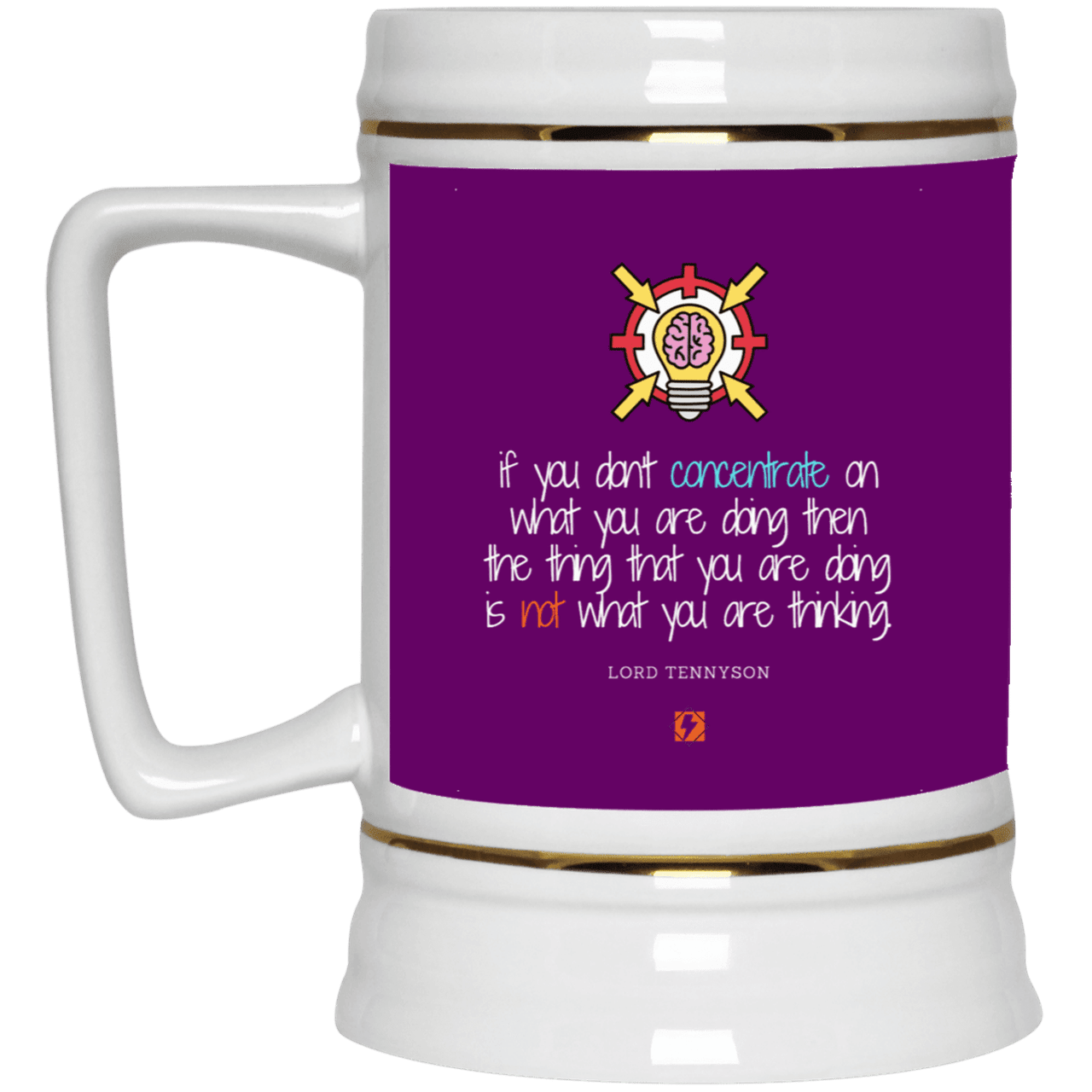 Ceramic Beer Stein Mug with inspiring Tennyson quote: LT105 - Concentrate on your task - Color: Purple