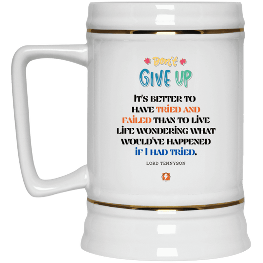 Ceramic Beer Stein Mug with inspiring Tennyson quote: LT106 - Failure better than non-attempt - Color: Plain White