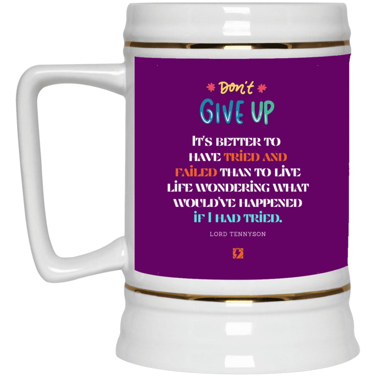 Ceramic Beer Stein Mug with inspiring Tennyson quote: LT106 - Failure better than non-attempt - Color: Purple