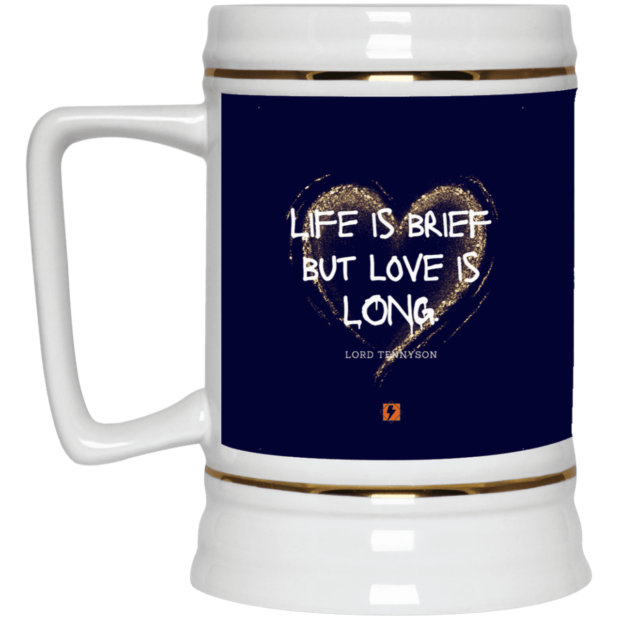 Ceramic Beer Stein Mug with inspiring Tennyson quote: LT108 - Life vs Love - Color: Navy