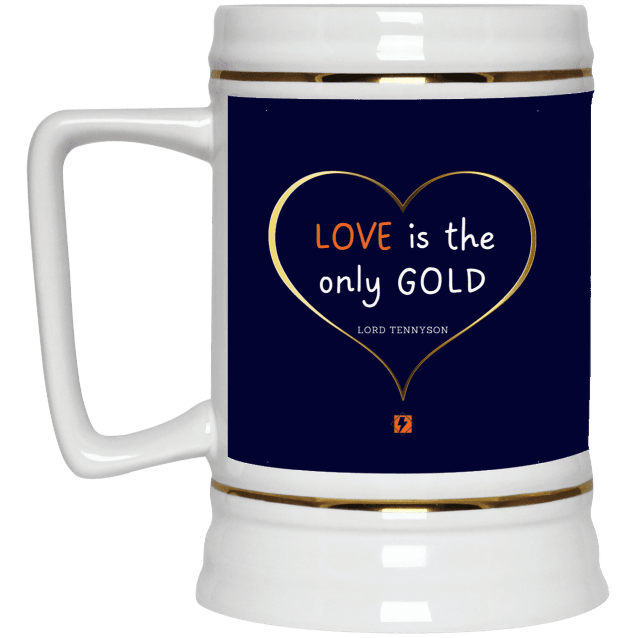 Ceramic Beer Stein Mug with inspiring Tennyson quote: LT109 - Love is Gold - Color: Navy