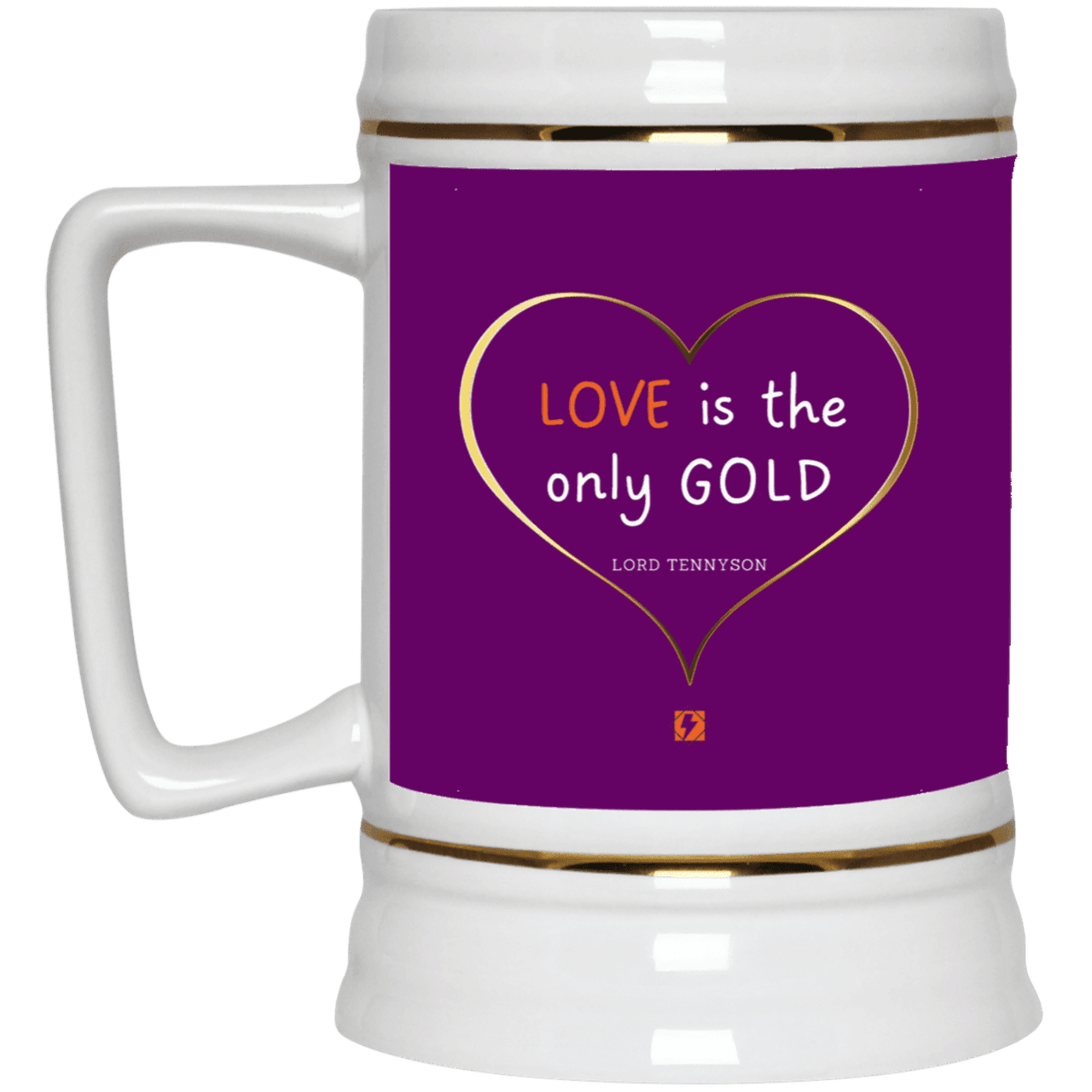 Ceramic Beer Stein Mug with inspiring Tennyson quote: LT109 - Love is Gold - Color: Purple