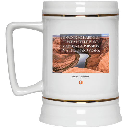 Ceramic Beer Stein Mug with inspiring Tennyson quote: LT112 - Water beats rocks into submission in time - Color: Plain White