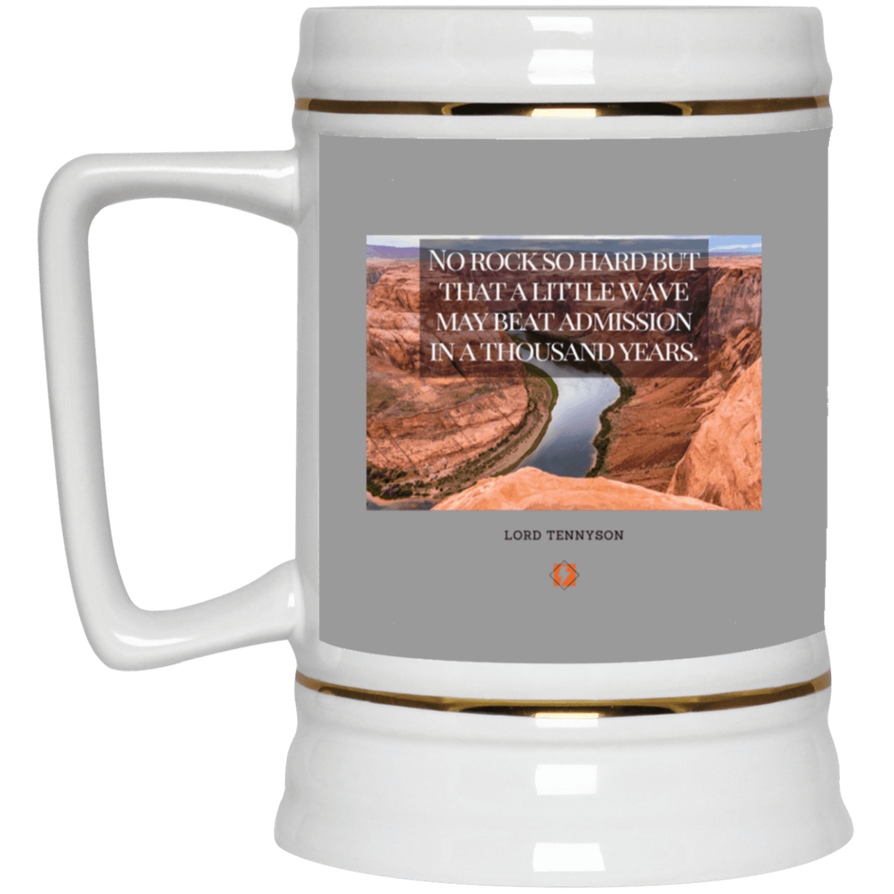 Ceramic Beer Stein Mug with inspiring Tennyson quote: LT112 - Water beats rocks into submission in time - Color: Gray