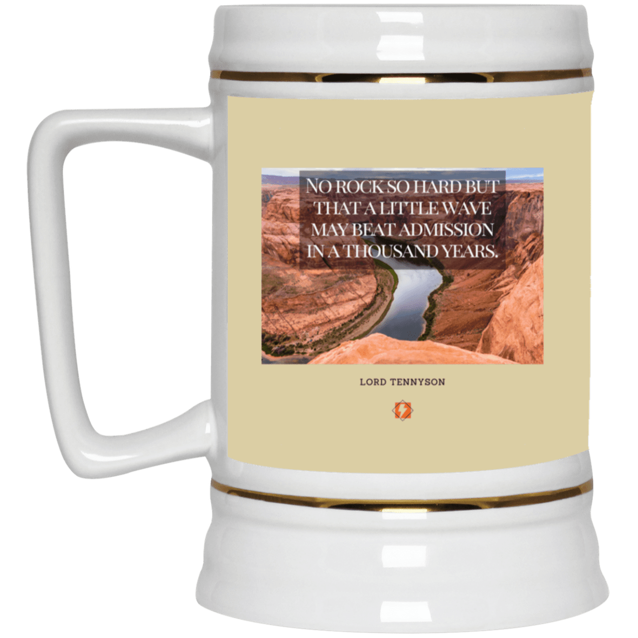 Ceramic Beer Stein Mug with inspiring Tennyson quote: LT112 - Water beats rocks into submission in time - Color: Tan