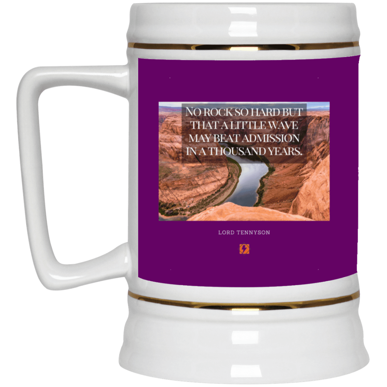 Ceramic Beer Stein Mug with inspiring Tennyson quote: LT112 - Water beats rocks into submission in time - Color: Purple