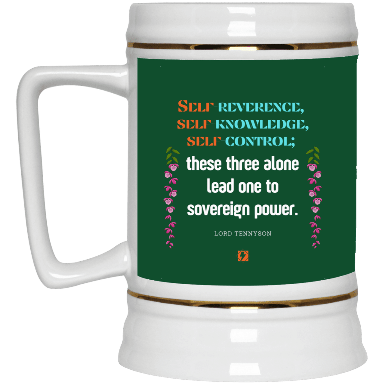 Ceramic Beer Stein Mug with inspiring Tennyson quote: LT113 - Self knowledge leads to power - Color: Forest