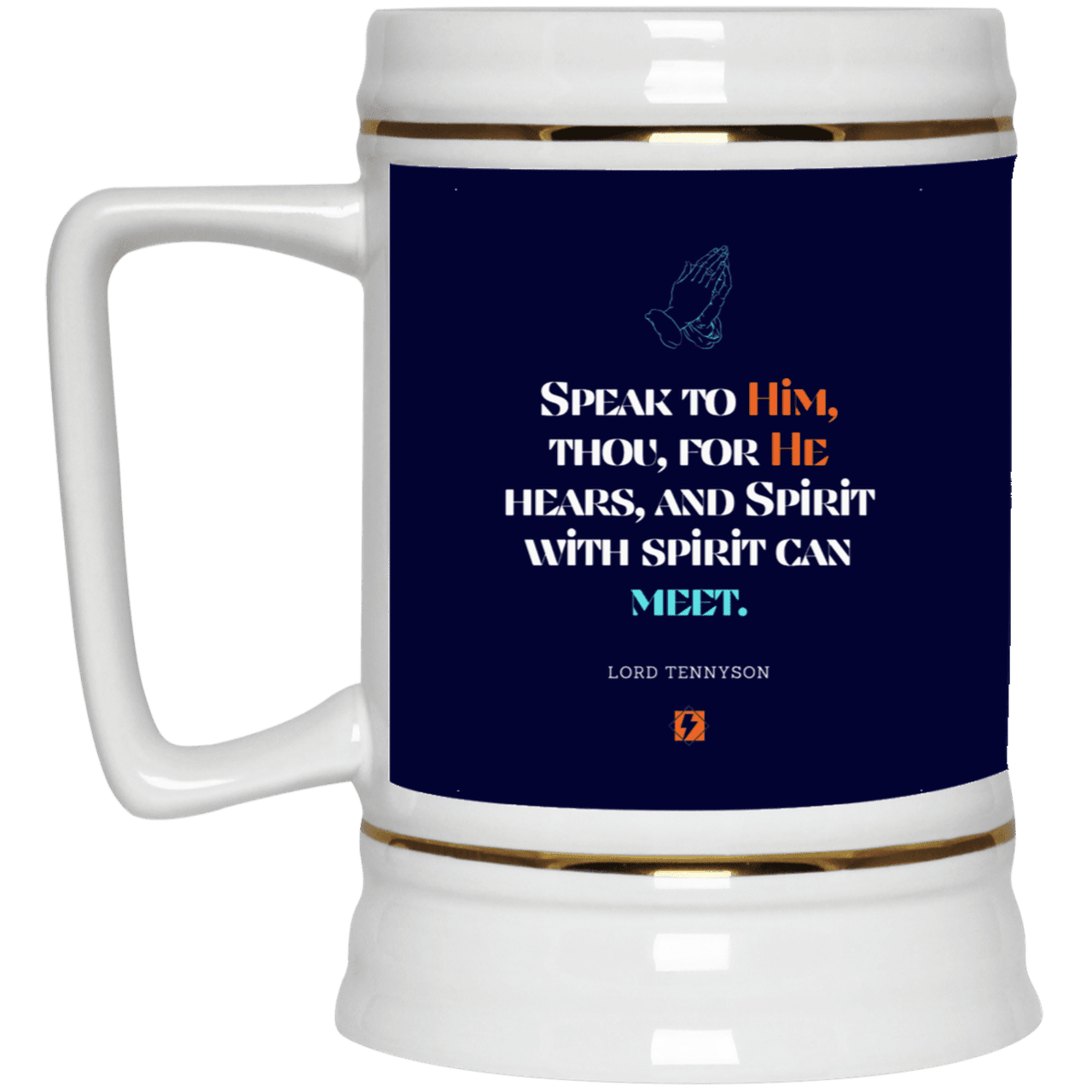 Ceramic Beer Stein Mug with inspiring Tennyson quote: LT114 - God meets with your spirit in prayer - Color: Navy