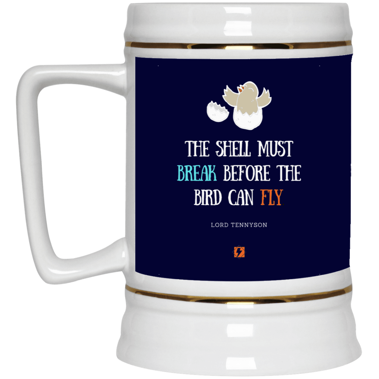 Ceramic Beer Stein Mug with inspiring Tennyson quote: LT116 - Eggshells must break first for a bird to fly - Color: Navy