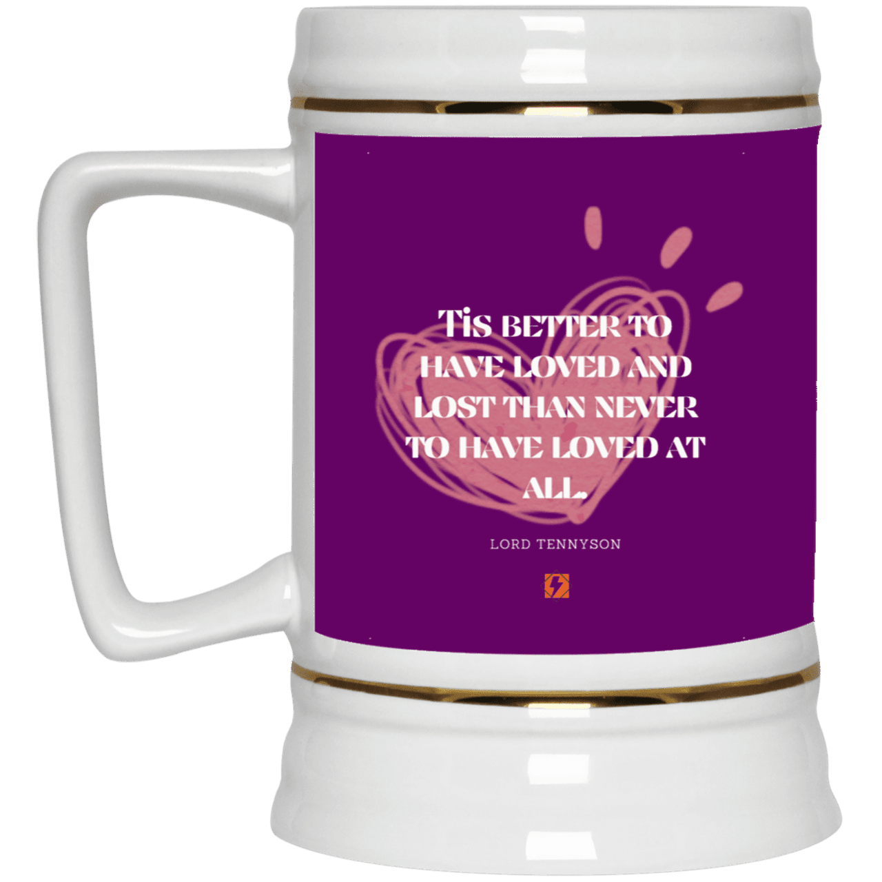 Ceramic Beer Stein Mug with inspiring Tennyson quote: LT117 - Seeking love inspite of disappointments - Color: Purple