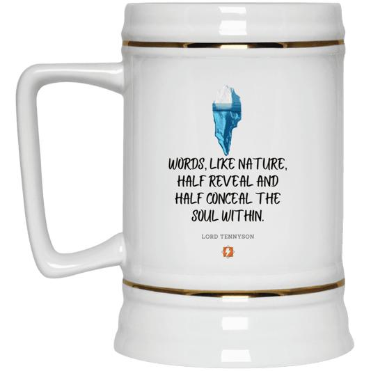 Ceramic Beer Stein Mug with inspiring Tennyson quote: LT120 - Words both reveal and conceal the soul within - Color: Plain White