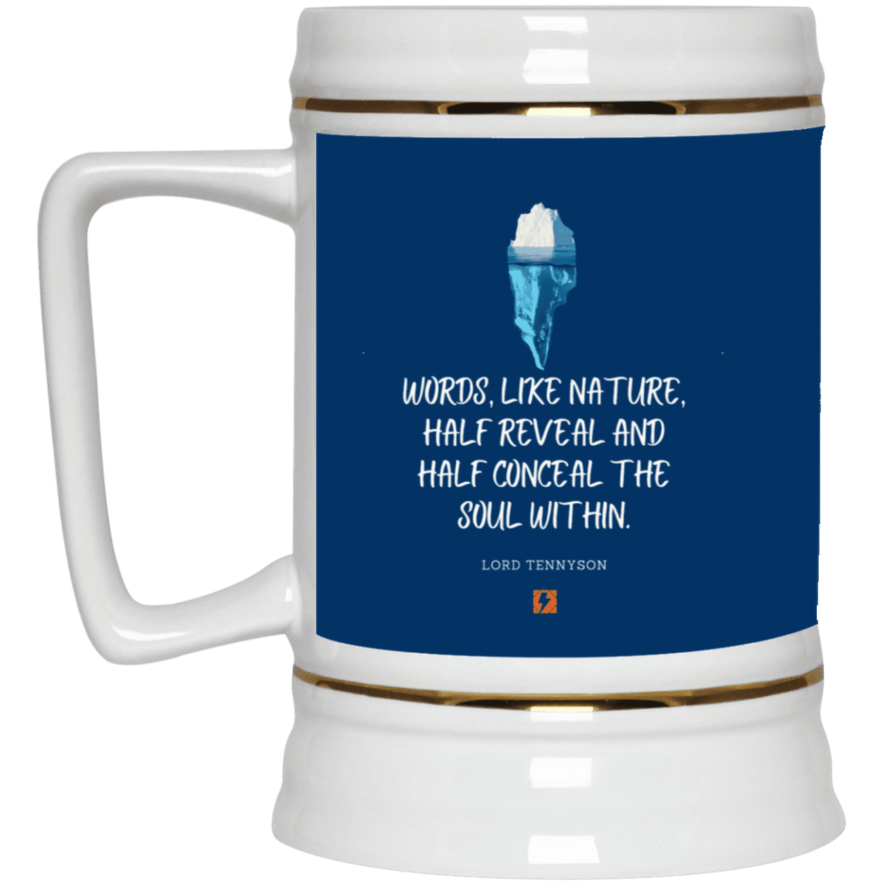 Ceramic Beer Stein Mug with inspiring Tennyson quote: LT120 - Words both reveal and conceal the soul within - Color: Royal