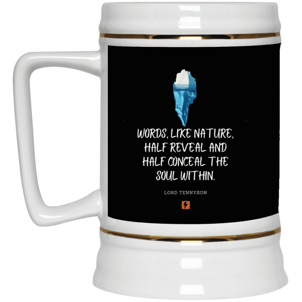 Ceramic Beer Stein Mug with inspiring Tennyson quote: LT120 - Words both reveal and conceal the soul within - Color: Black White