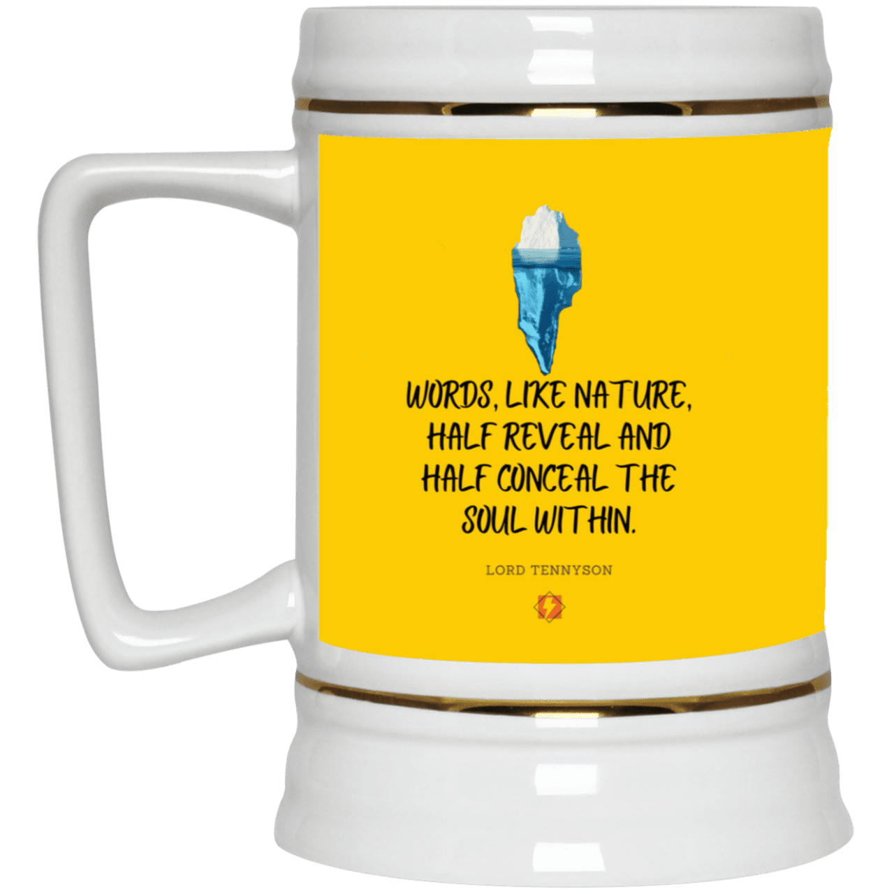 Ceramic Beer Stein Mug with inspiring Tennyson quote: LT120 - Words both reveal and conceal the soul within - Color: Athletic Gold