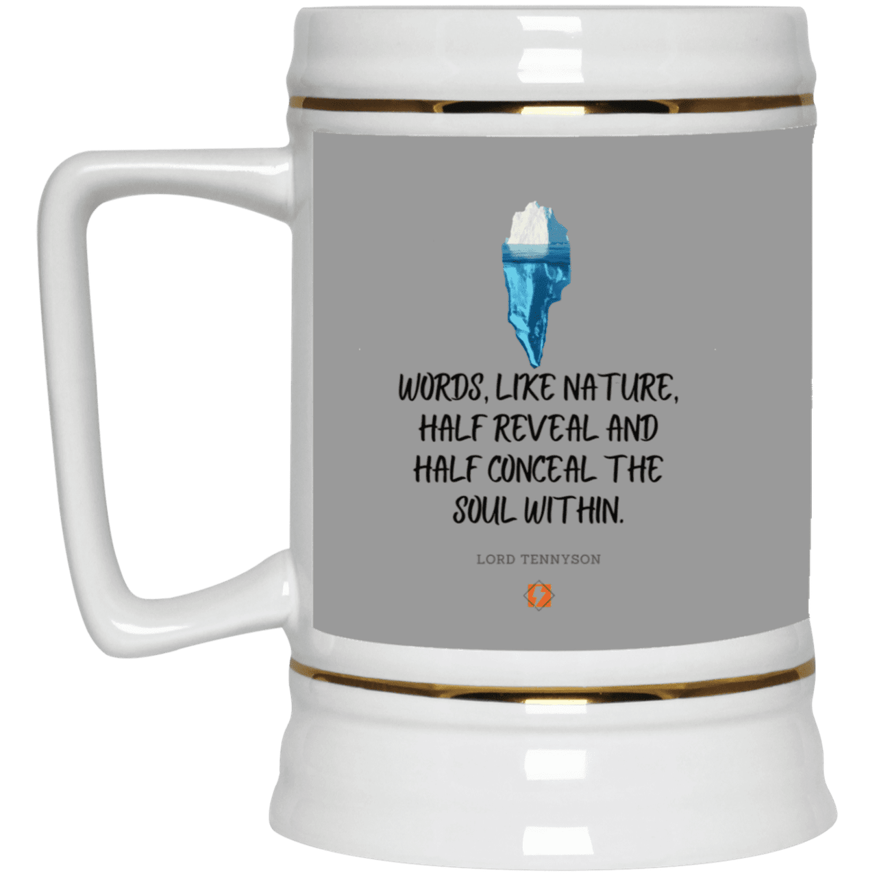 Ceramic Beer Stein Mug with inspiring Tennyson quote: LT120 - Words both reveal and conceal the soul within - Color: Gray