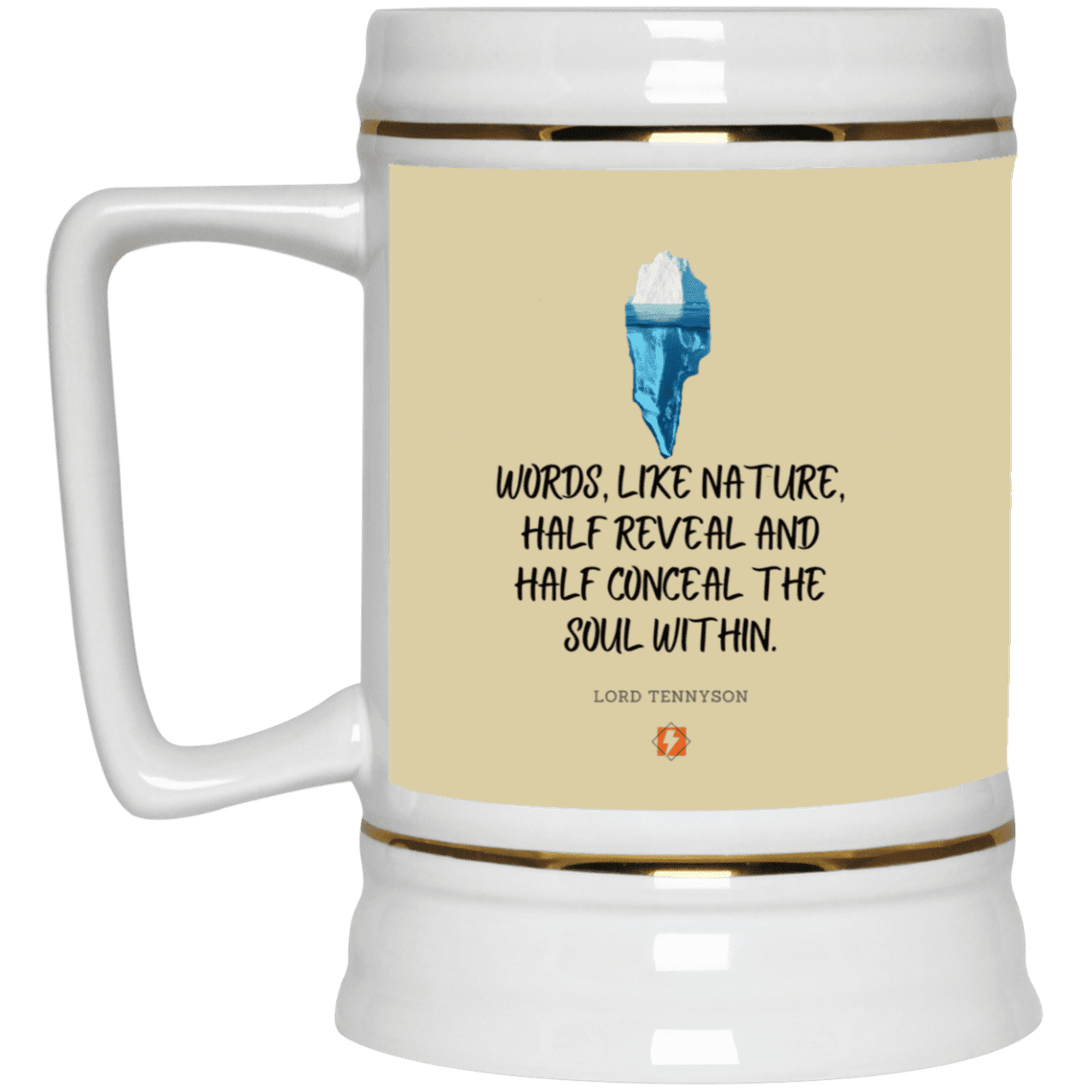 Ceramic Beer Stein Mug with inspiring Tennyson quote: LT120 - Words both reveal and conceal the soul within - Color: Tan