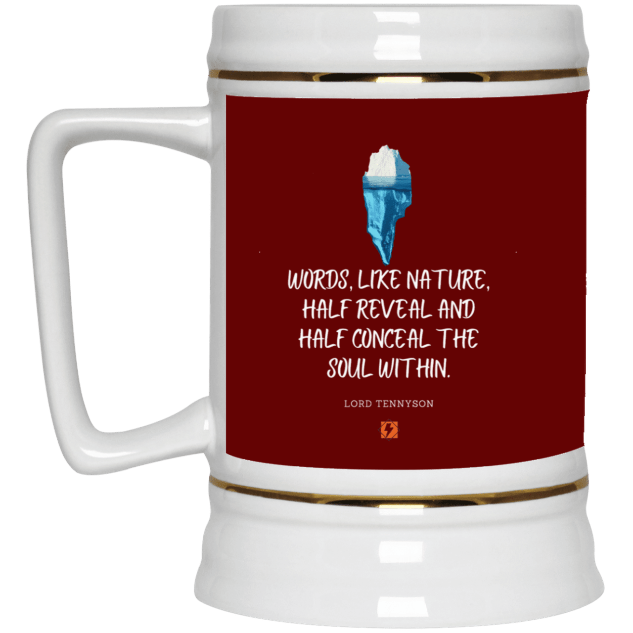 Ceramic Beer Stein Mug with inspiring Tennyson quote: LT120 - Words both reveal and conceal the soul within - Color: Maroon