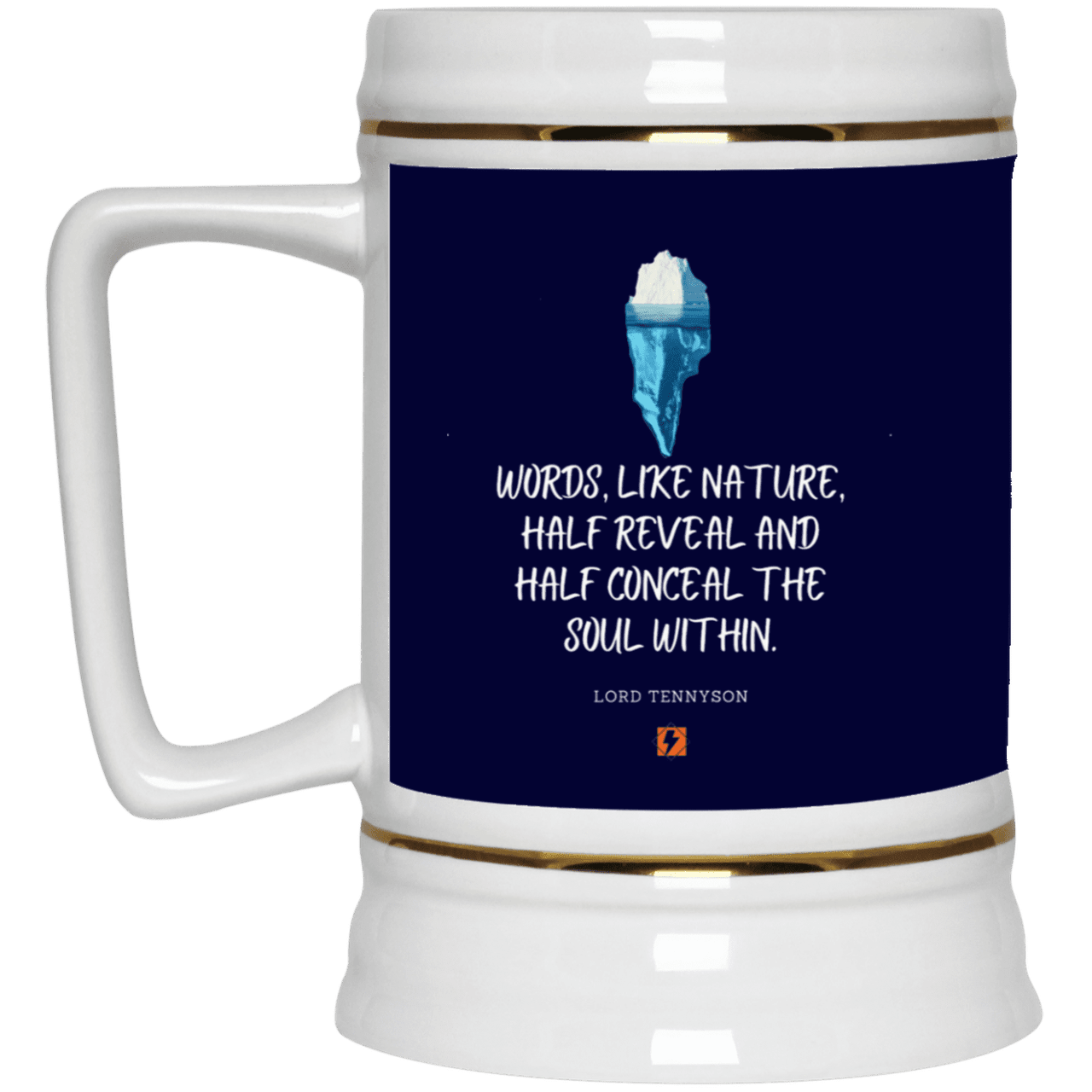 Ceramic Beer Stein Mug with inspiring Tennyson quote: LT120 - Words both reveal and conceal the soul within - Color: Navy