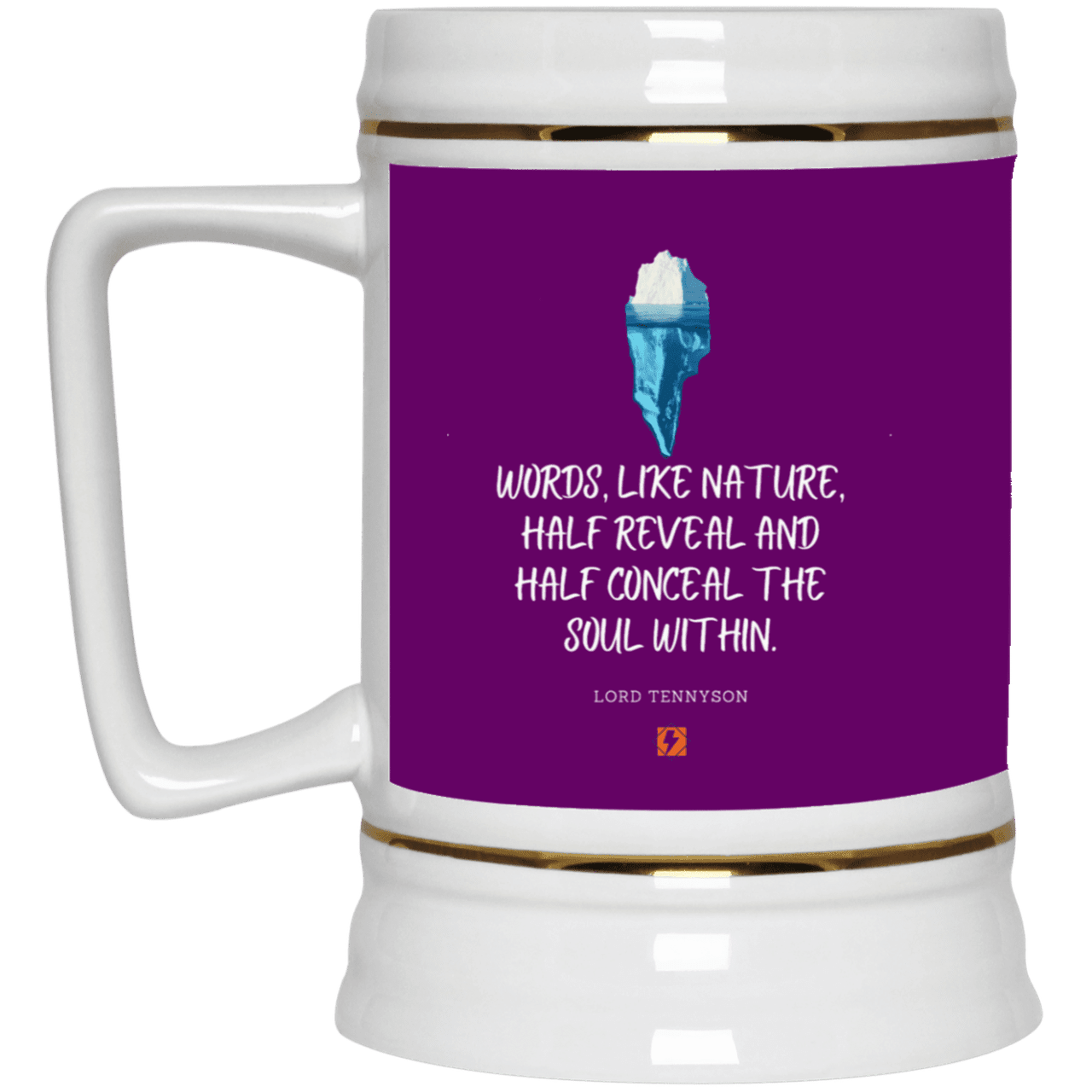 Ceramic Beer Stein Mug with inspiring Tennyson quote: LT120 - Words both reveal and conceal the soul within - Color: Purple