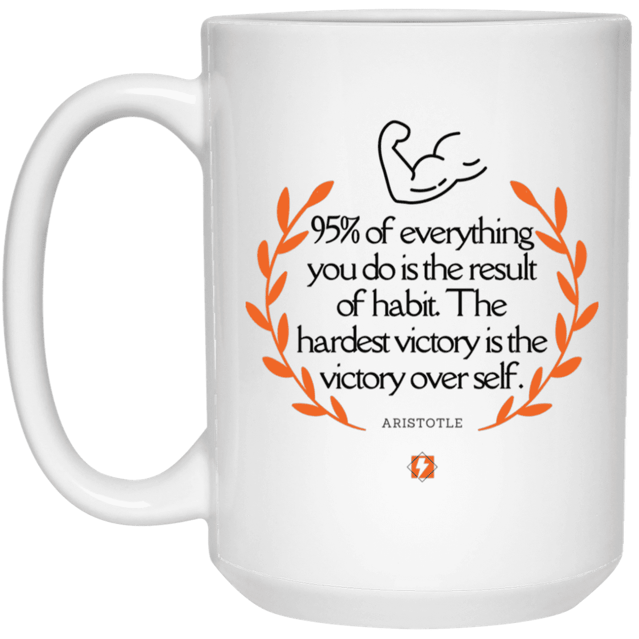 Ceramic Large Mug 15oz with inspiring Aristotle quote: A101 - Habits lead to victory - Color: Plain White