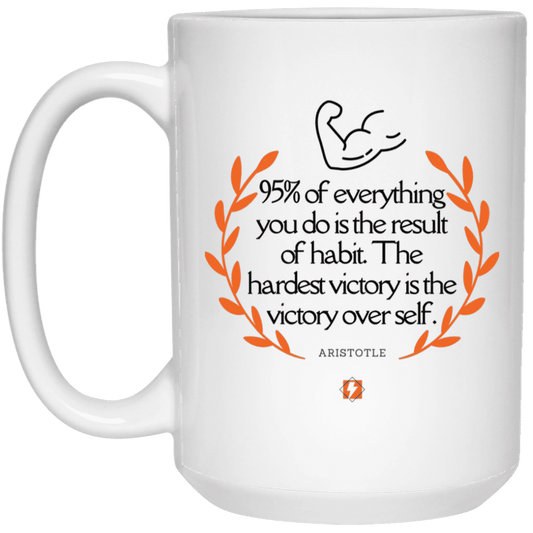 Ceramic Large Mug 15oz with inspiring Aristotle quote: A101 - Habits lead to victory - Color: Plain White