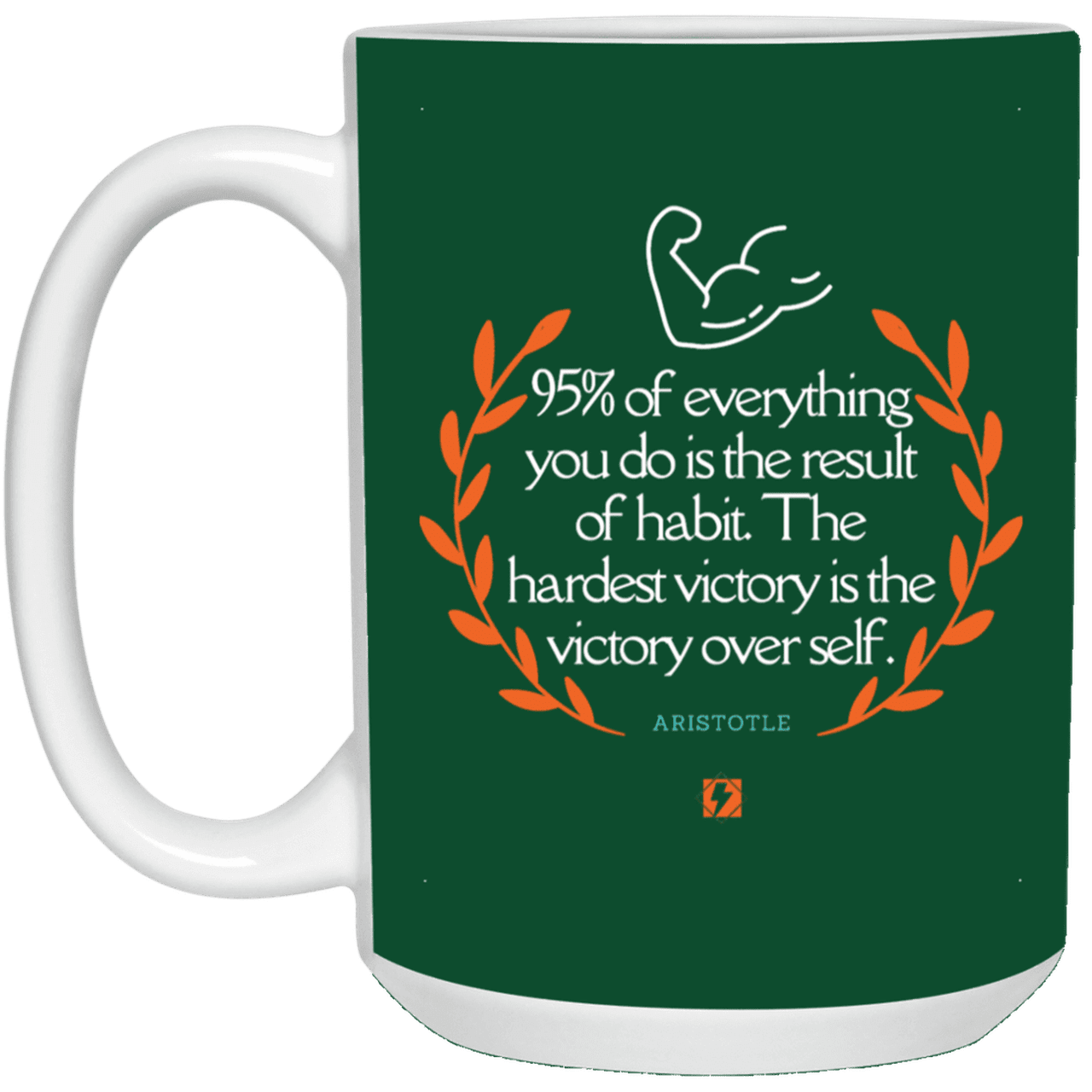 Ceramic Large Mug 15oz with inspiring Aristotle quote: A101 - Habits lead to victory - Color: Forest