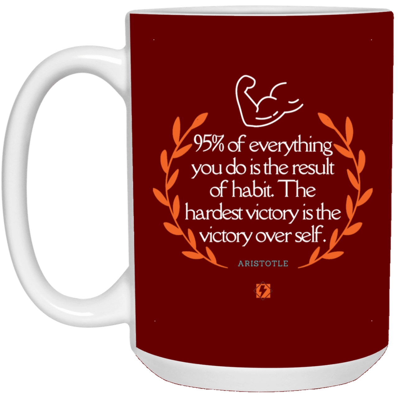 Ceramic Large Mug 15oz with inspiring Aristotle quote: A101 - Habits lead to victory - Color: Maroon