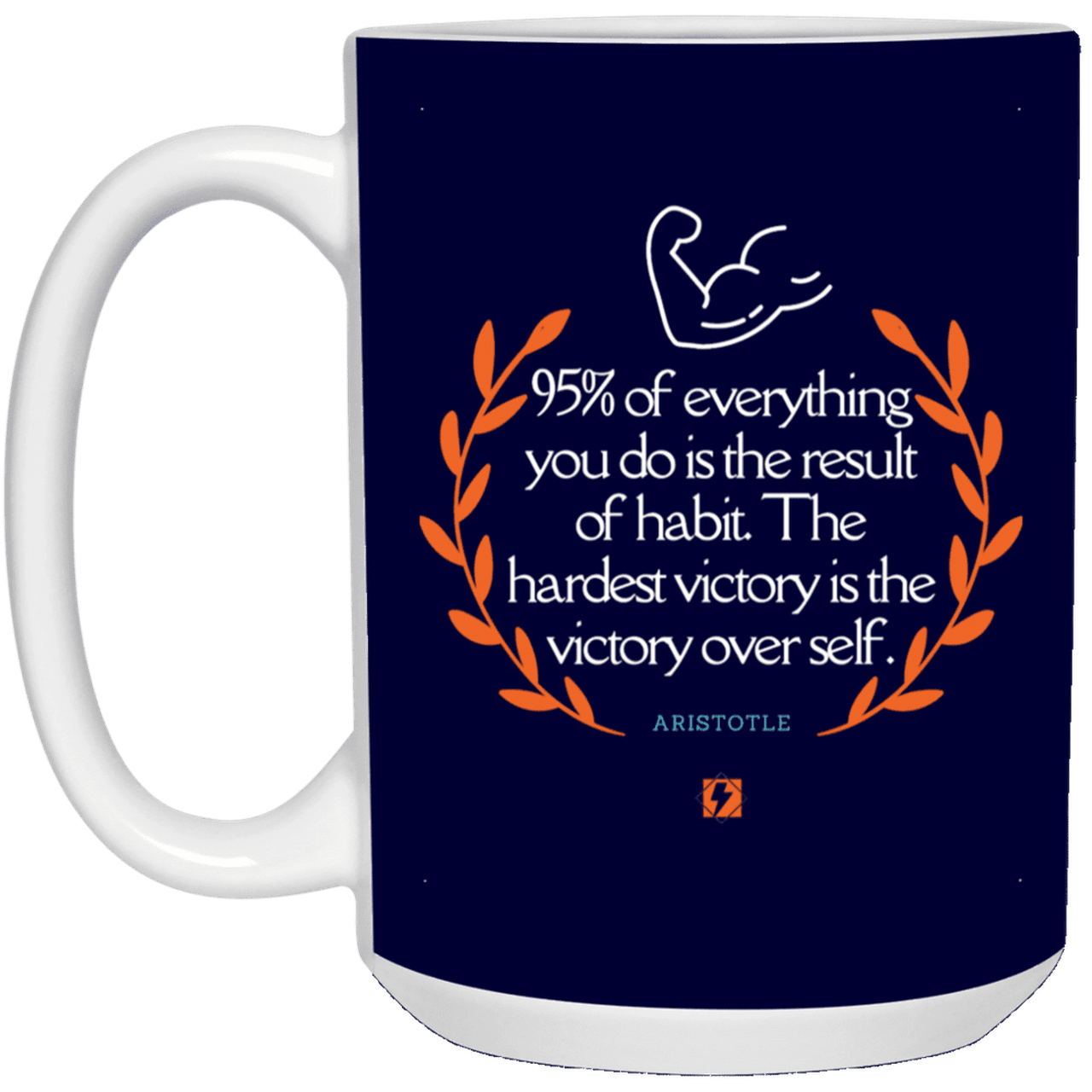 Ceramic Large Mug 15oz with inspiring Aristotle quote: A101 - Habits lead to victory - Color: Navy