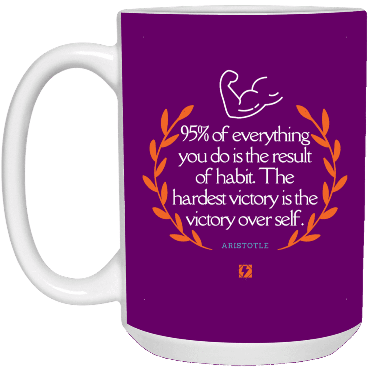 Ceramic Large Mug 15oz with inspiring Aristotle quote: A101 - Habits lead to victory - Color: Purple