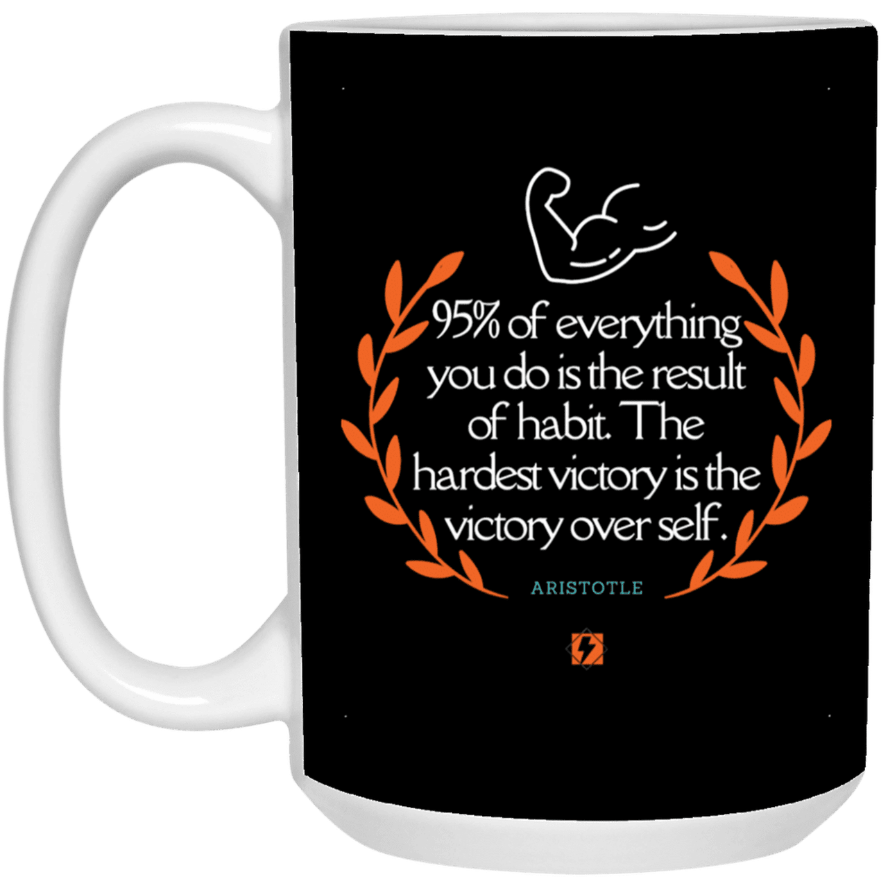 Ceramic Large Mug 15oz with inspiring Aristotle quote: A101 - Habits lead to victory - Color: Black White