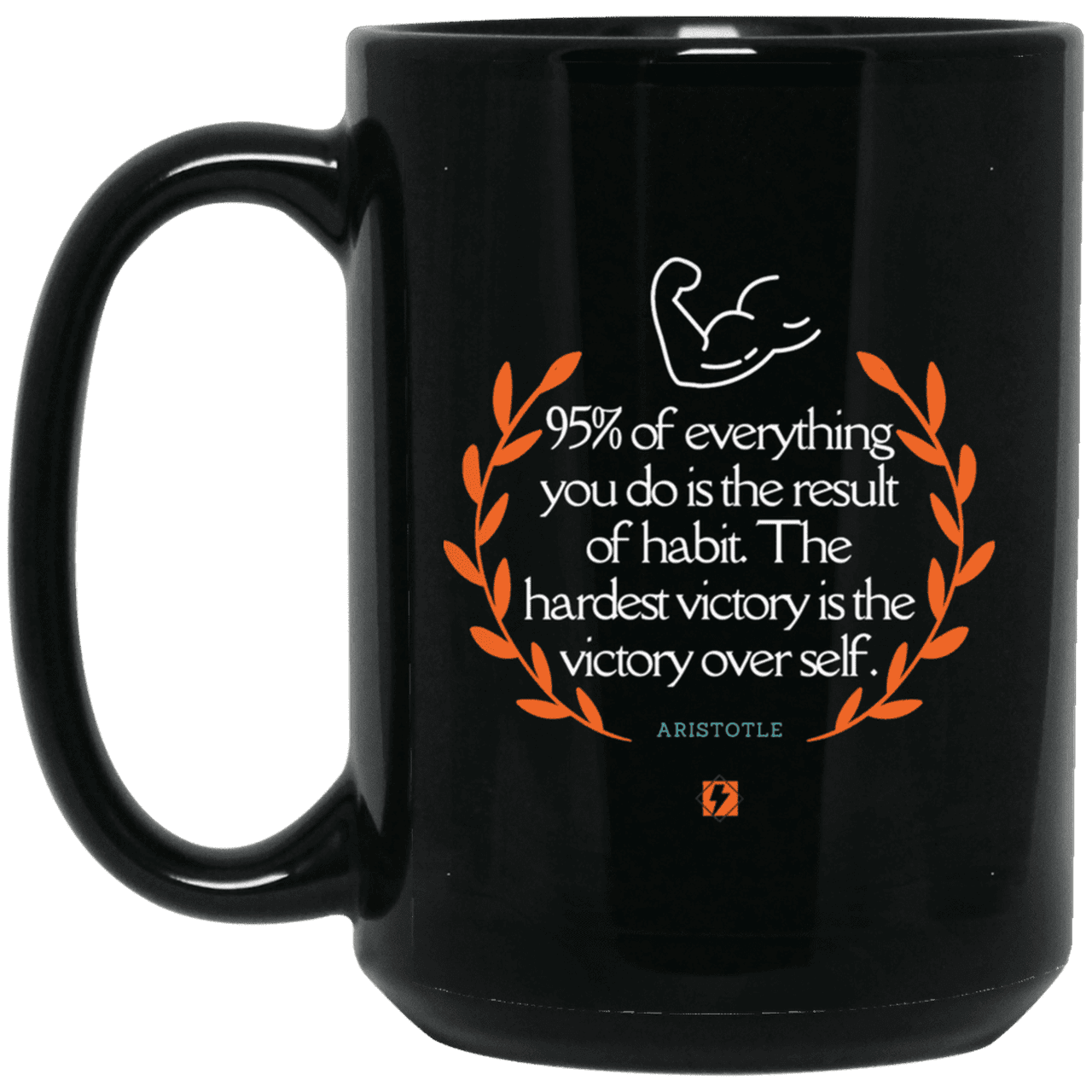 Ceramic Large Mug 15oz with inspiring Aristotle quote: A101 - Habits lead to victory - Color: Plain Black