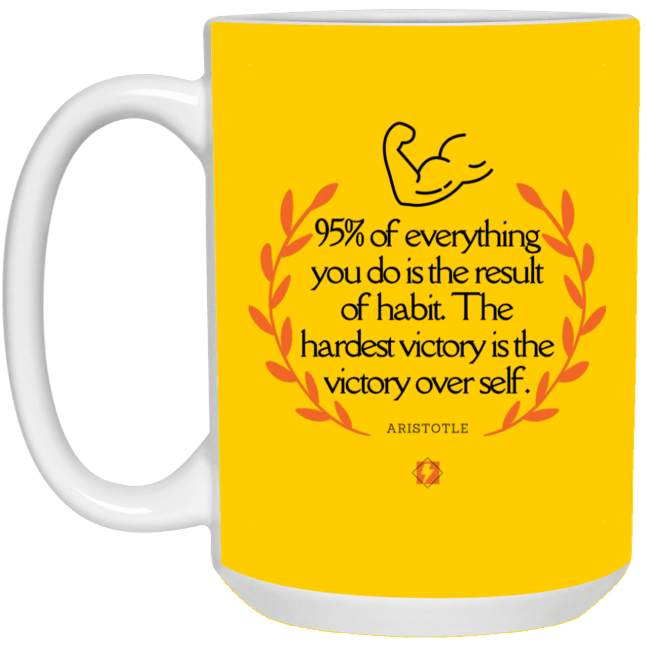 Ceramic Large Mug 15oz with inspiring Aristotle quote: A101 - Habits lead to victory - Color: Athletic Gold