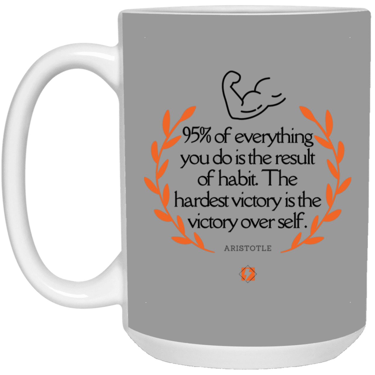 Ceramic Large Mug 15oz with inspiring Aristotle quote: A101 - Habits lead to victory - Color: Gray