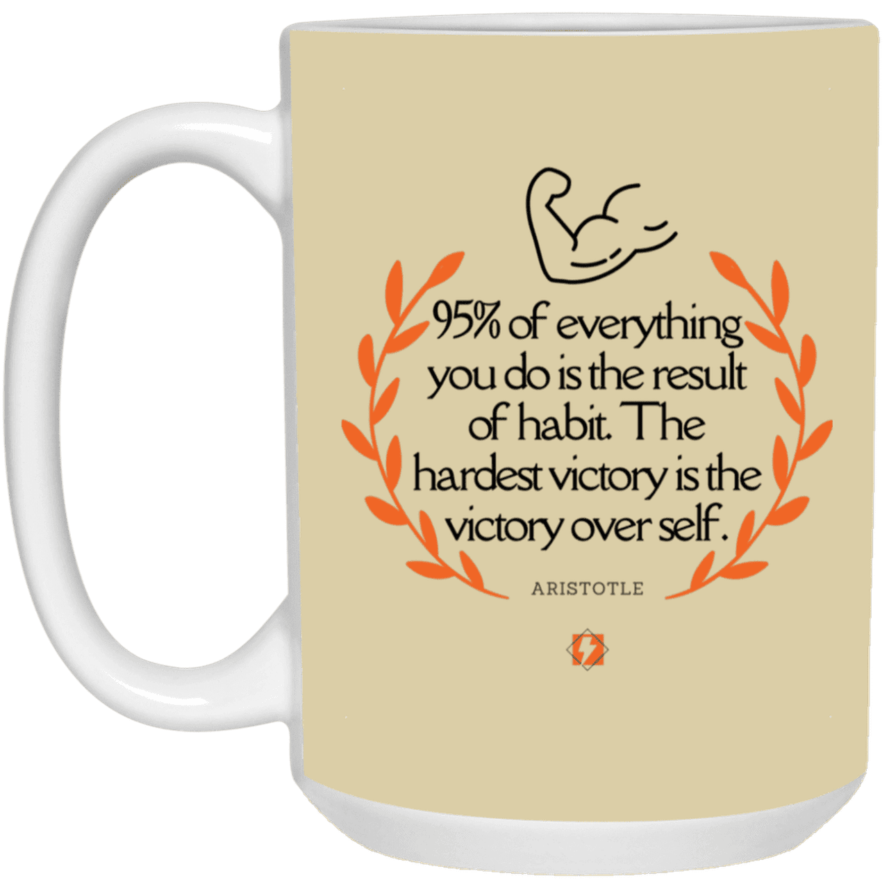 Ceramic Large Mug 15oz with inspiring Aristotle quote: A101 - Habits lead to victory - Color: Tan