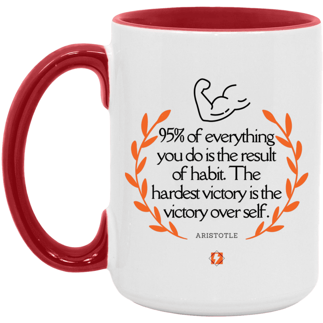 Ceramic Large Mug 15oz with inspiring Aristotle quote: A101 - Habits lead to victory - Color: White/Red