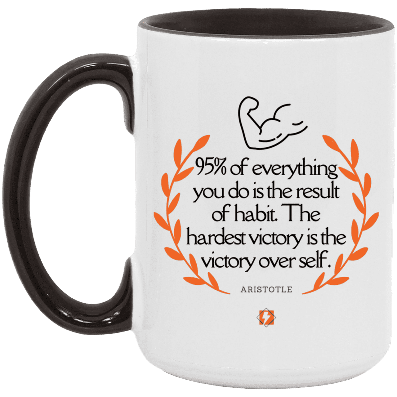 Ceramic Large Mug 15oz with inspiring Aristotle quote: A101 - Habits lead to victory - Color: White/Black